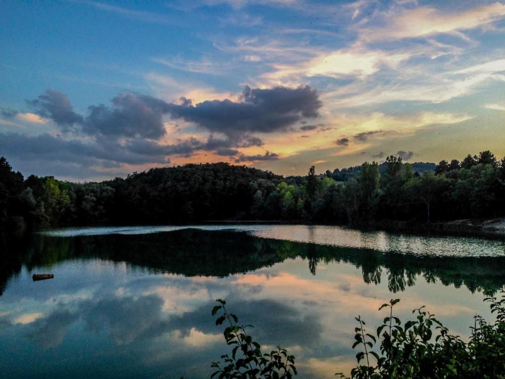 a view of a lake with trees and a cloudy sky at Agriturismo Germogli I Tenuta di Fassia in Gubbio