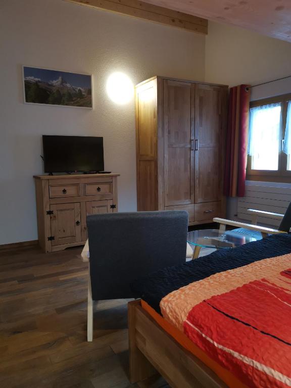 TV a/nebo společenská místnost v ubytování Chalet-Daheim-Fiesch 3,5-Zimmerwohnung