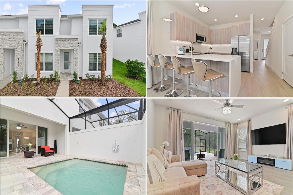 un collage de photos d'une maison dans l'établissement New Modern & Spacious Townhouse near Disney, à Orlando