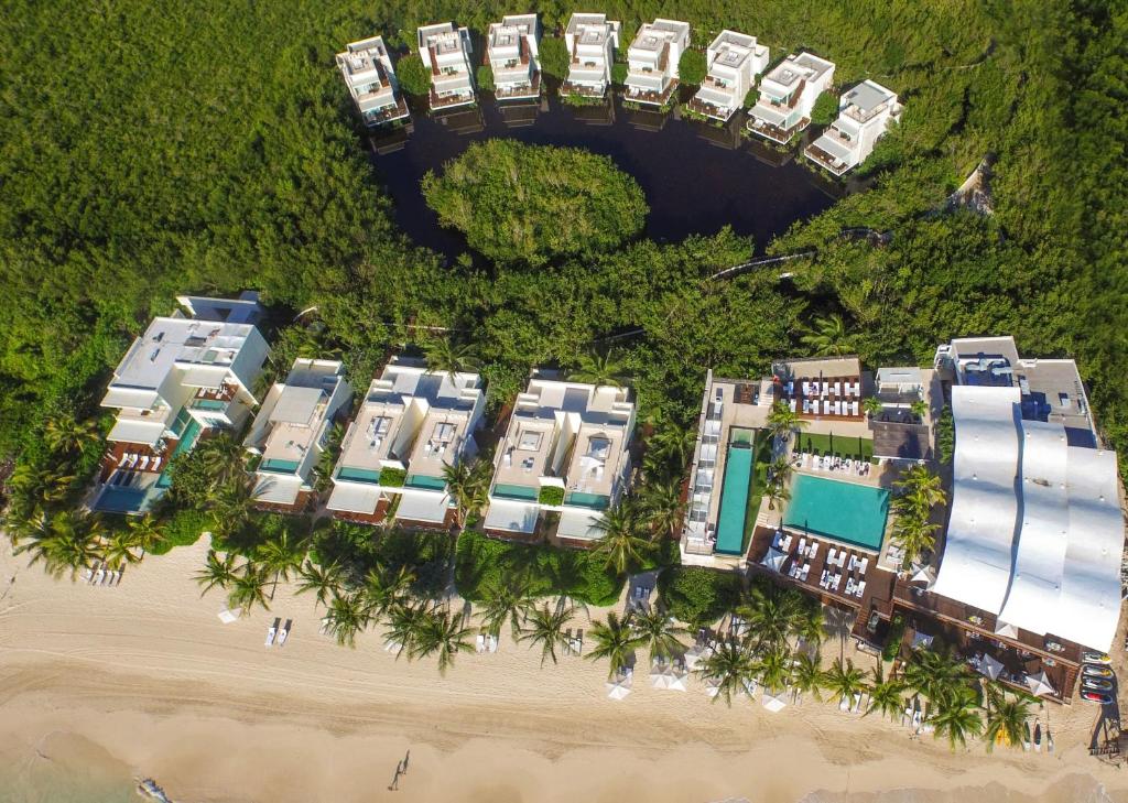 an aerial view of a resort on the beach at Blue Diamond Luxury Boutique - All Inclusive Adults Only in Playa del Carmen