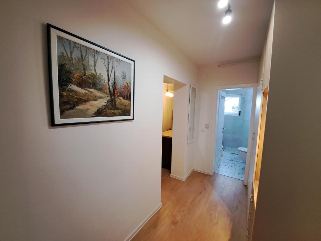 un pasillo con una pintura colgada en la pared en StudioApartman M en Valpovo