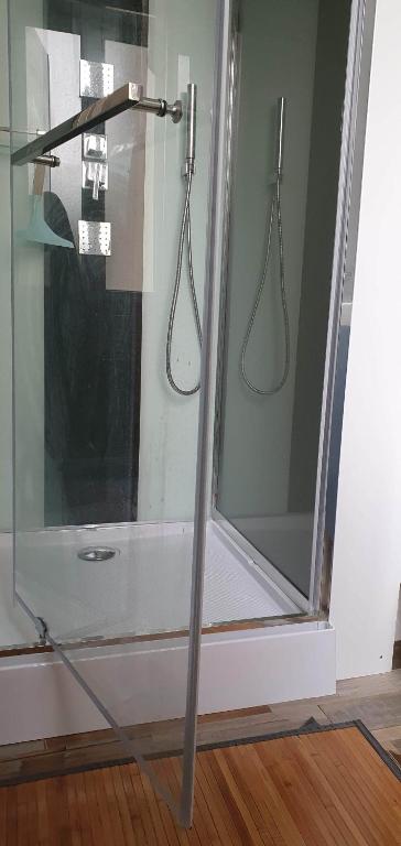 a shower with a glass door in a bathroom at Résidence Auger in Bourges