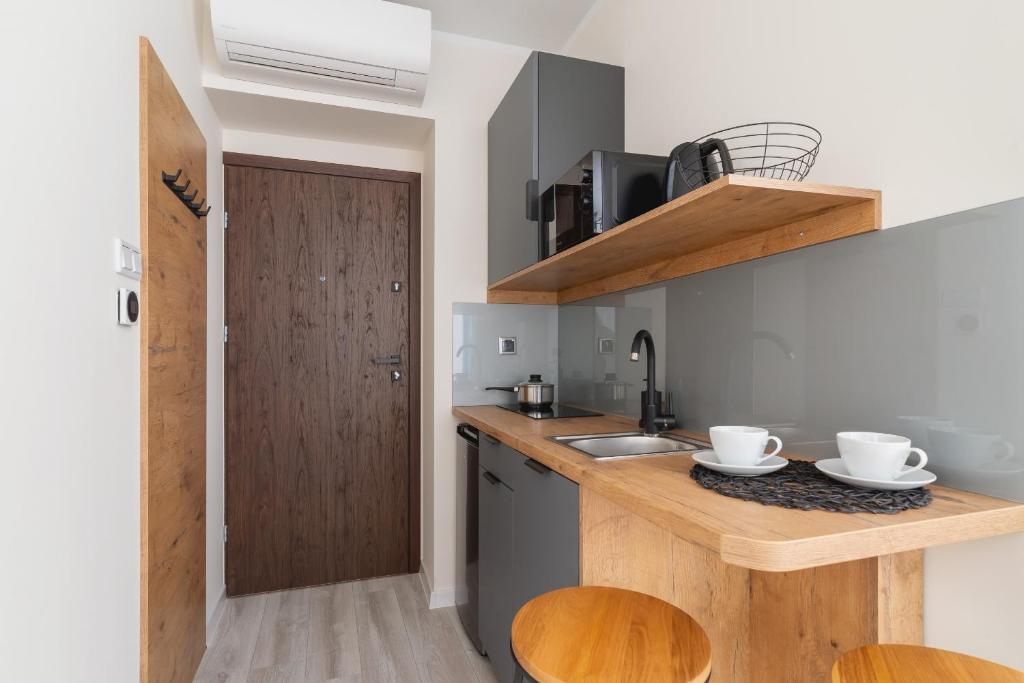 Kuchyňa alebo kuchynka v ubytovaní Modern Studio Cracow Rakowicka 14 by Noclegi Renters