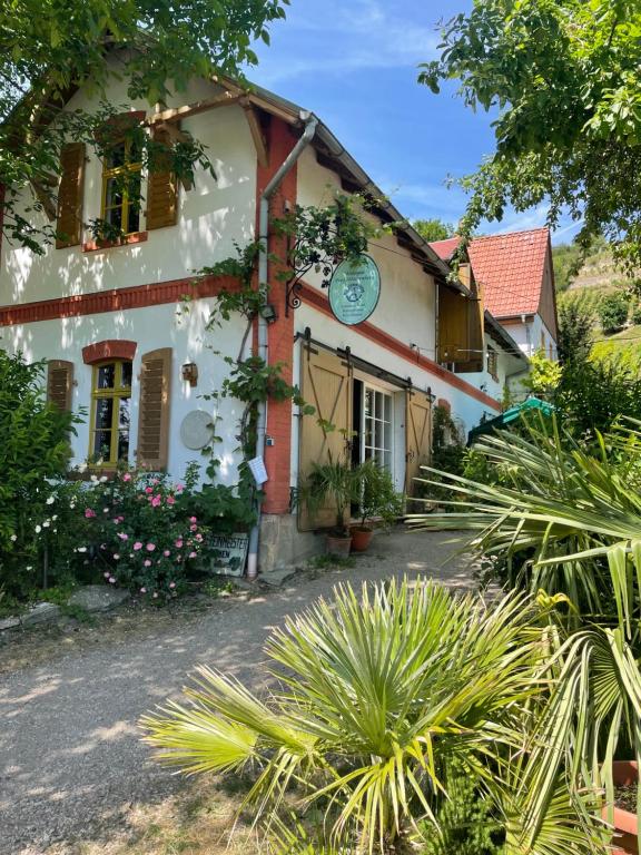 une maison avec une horloge sur son côté dans l'établissement Ferienhaus Weißburgunder am Weinberg, à Naumbourg