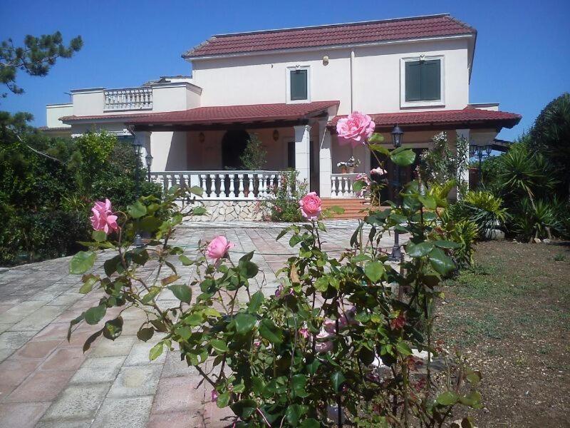 una casa con rose rosa di fronte di L'Arca a Talsano