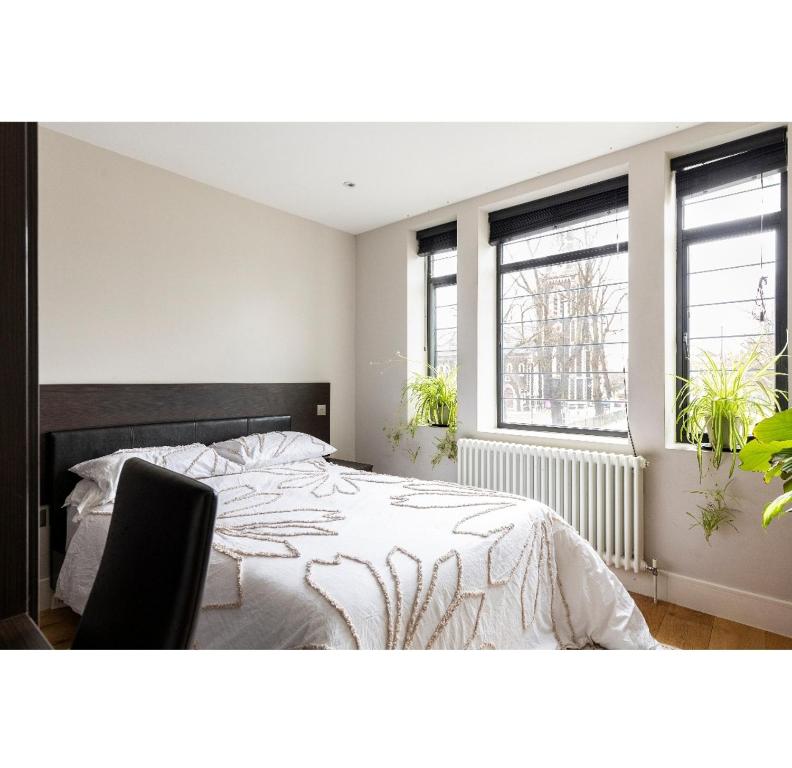 una camera con un letto e due finestre di Bitcoin superior king room a Londra