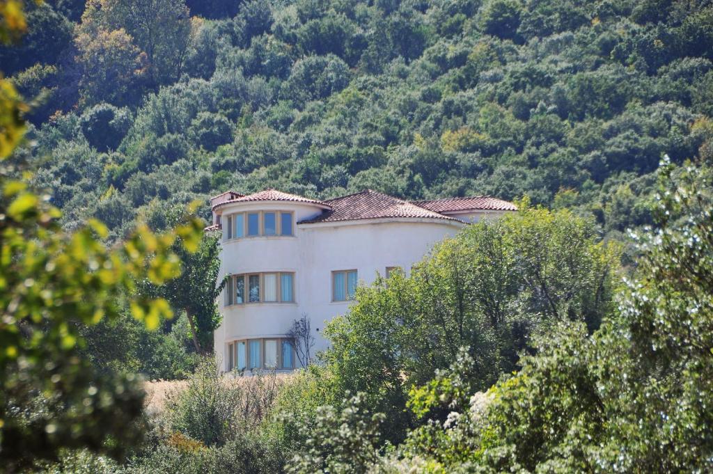 a building on top of a hill with trees at Villa Maria υπέροχη βίλα στα Μετέωρα in Kalabaka