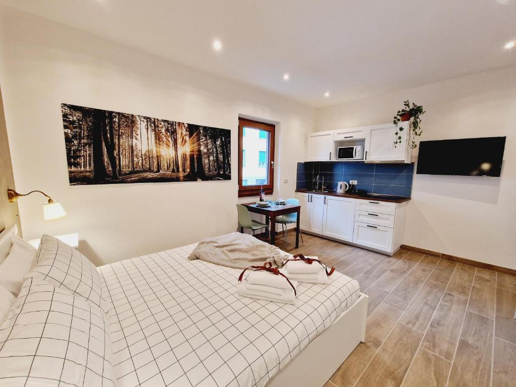 1 dormitorio grande con 1 cama y cocina en Messer Dario in Florence, en Florencia