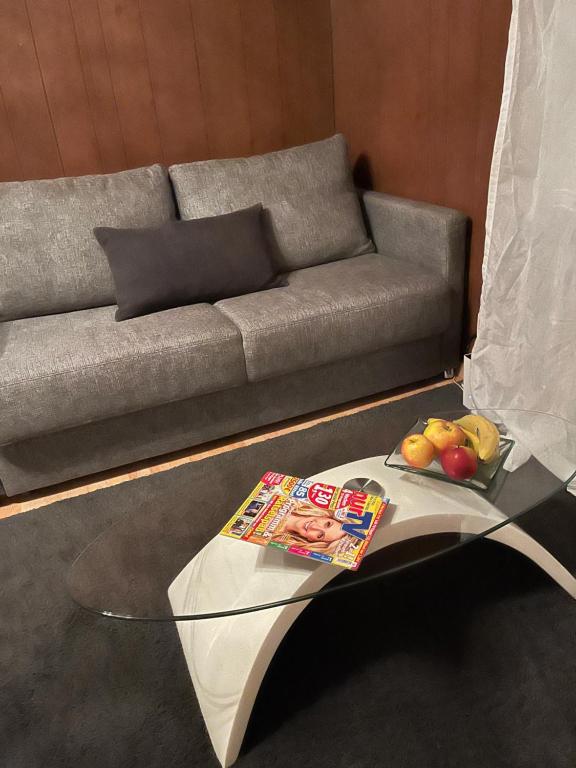 a living room with a couch and a glass table at Flat Speicher St. Gallen in St. Gallen