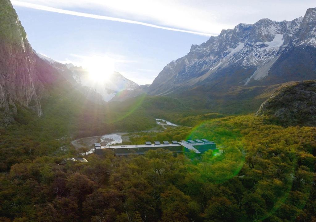 an aerial view of a valley with a mountain at Explora en El Chalten in El Chalten