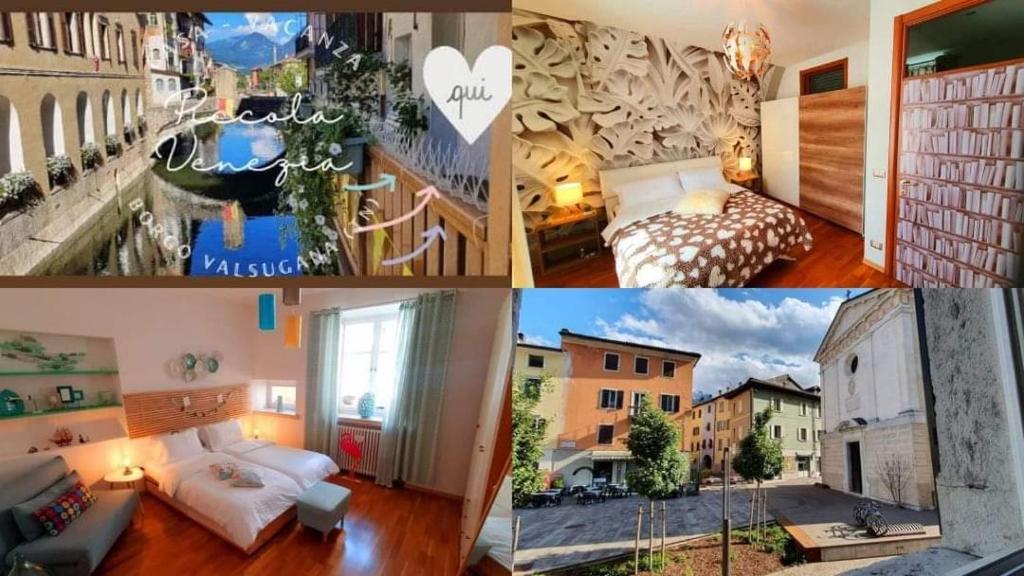 un collage de cuatro fotos de una habitación de hotel en Piccola Venezia - Borgo Valsugana, en Borgo