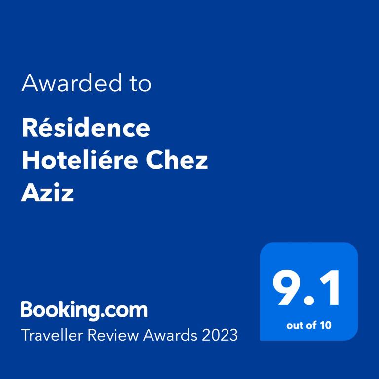 Certifikát, hodnocení, plakát nebo jiný dokument vystavený v ubytování Résidence Hoteliére Chez Aziz