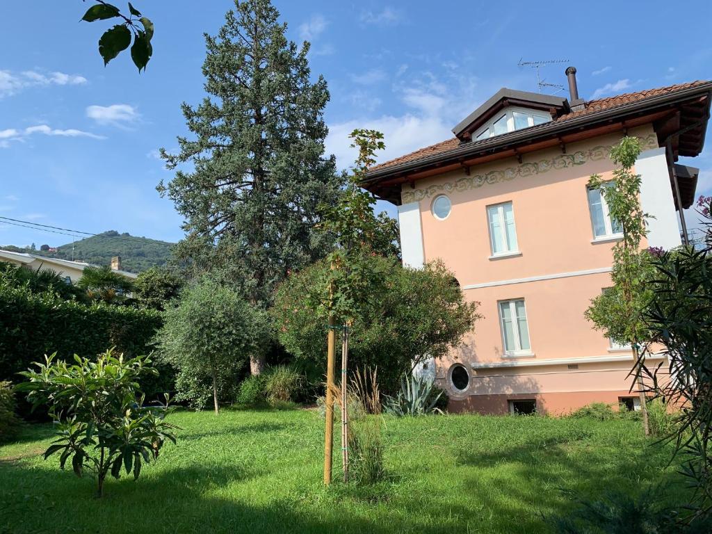 a house with a tree next to a yard at CASABELLA-LAGO MAGGIORE in Lesa