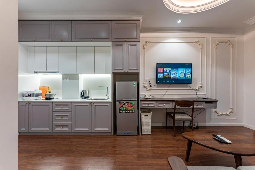 Kuchyň nebo kuchyňský kout v ubytování Ngan Ha 2 Apartment