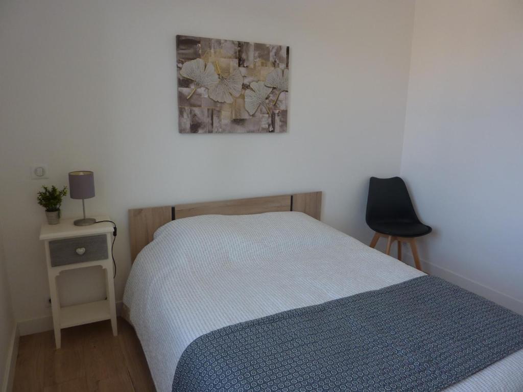 a bedroom with a bed and a picture on the wall at LE LAVARIN Balcon et Parking privé WIFI in Avignon