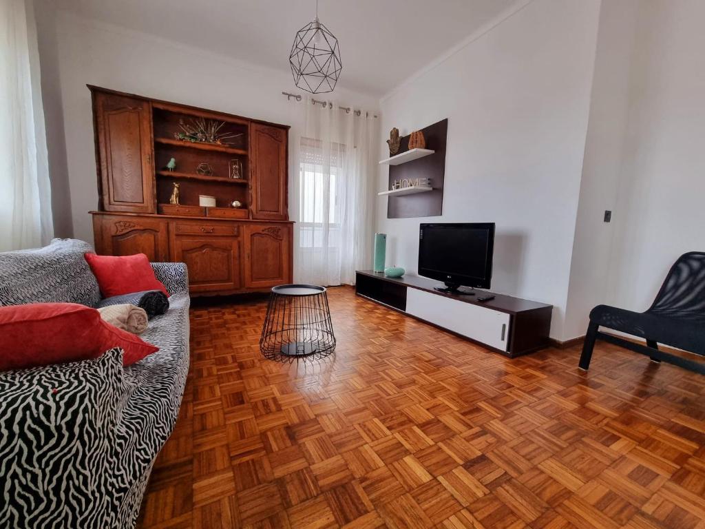 a living room with a couch and a television at Modern & Cosy Apartment in Fundão Centre in Fundão