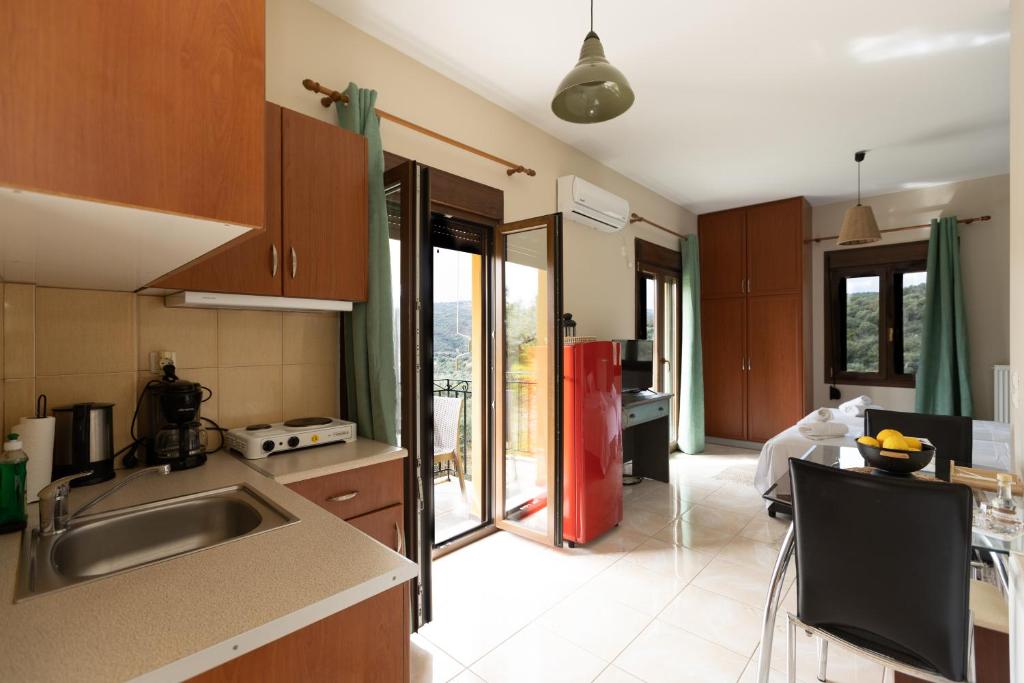 a kitchen with a sink and a counter top at Elaionas Studios in Gythio