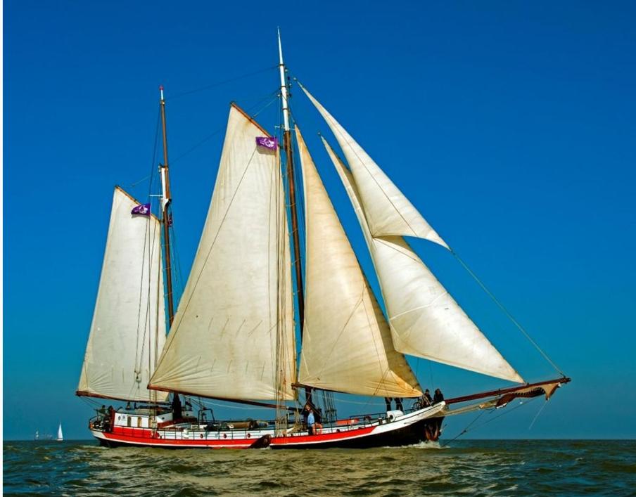 two boats with white sails in the water at Panta Rhei Classic Hostel Ship in Amsterdam