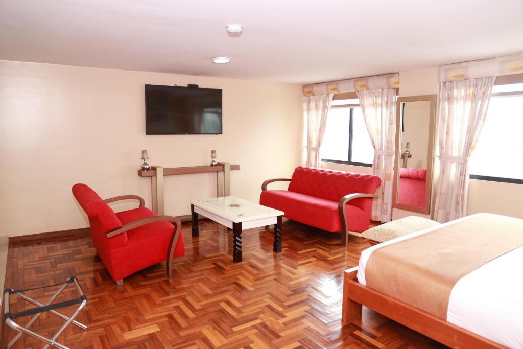 TV a/nebo společenská místnost v ubytování Hotel Carolina Montecarlo