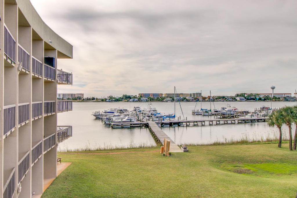 a view of a marina from the balcony of a building at Pirates Bay A307 in Fort Walton Beach