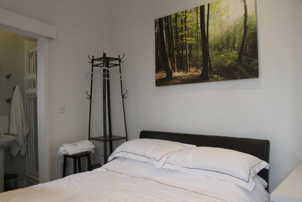 a bedroom with a bed and a painting on the wall at Vale View in Denbigh