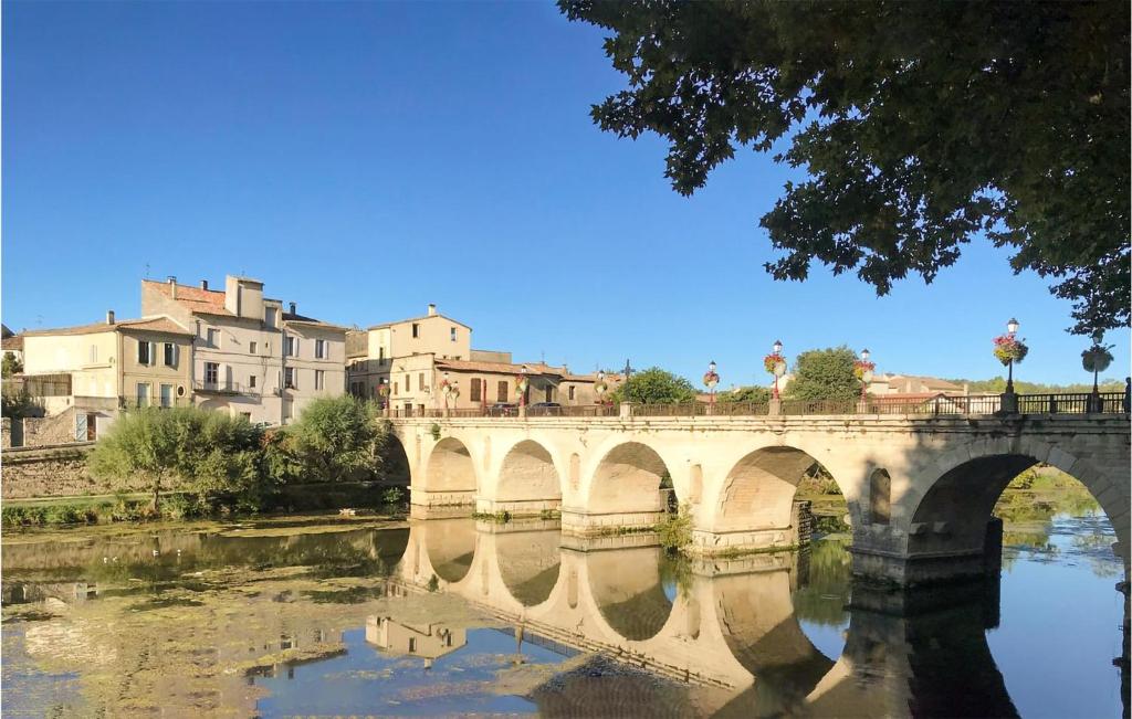 un puente sobre un río con edificios en el fondo en Gorgeous Home In Sommires With Wifi, en Sommières