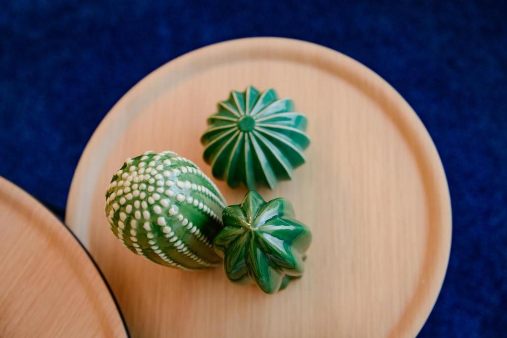 two succulents sitting on top of a plate at Appart-Hotel Ernz Noire in Grundhof