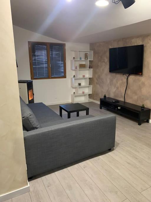 a living room with a couch and a flat screen tv at Appartement équipé pour 5 pers in Vénissieux
