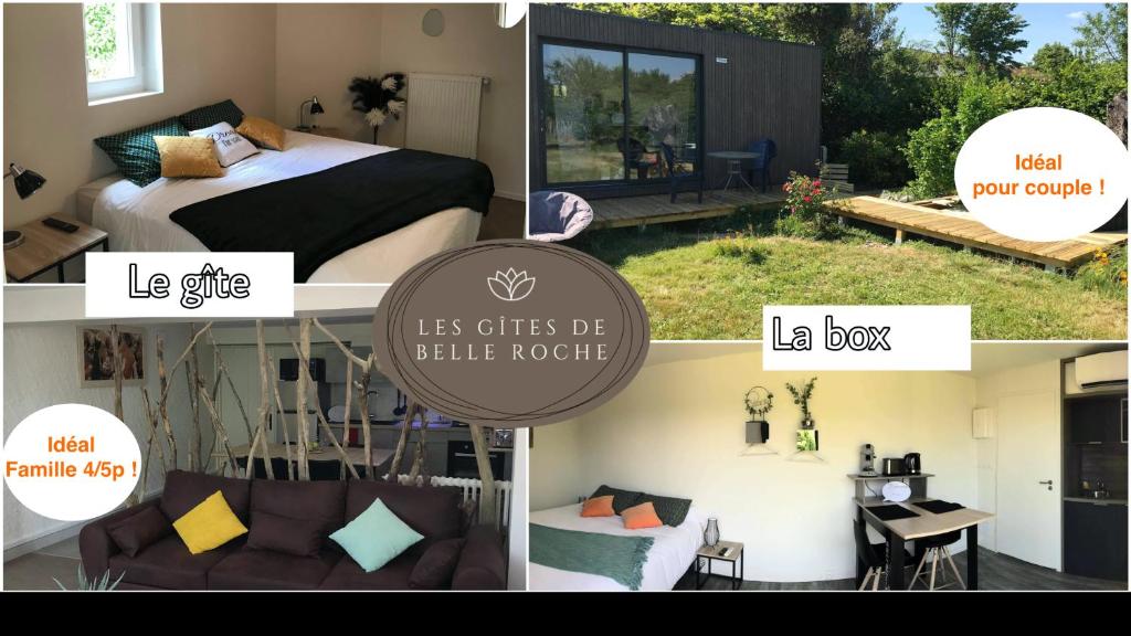 a collage of pictures of a bedroom and a living room at Les gîtes de Belle Roche in Mâcon
