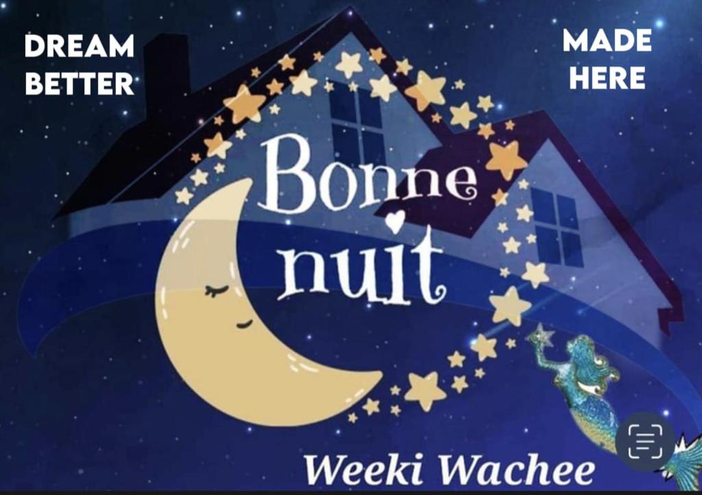 een diploma-uitreiking pet en de maan met de woorden saaie noot bij Bonne Nuit Weeki Wachee in Weeki Wachee