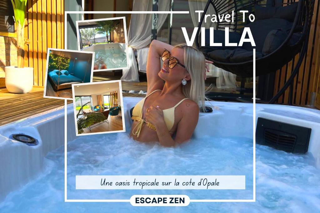 a collage of photos of a woman in a hot tub at ESCAPE ZEN Oasis tropicale & Spa privatif in Loon-Plage