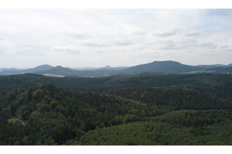 uma vista aérea de uma exuberante floresta verde com montanhas em Cozy Holiday Home in Kne ice with Large Garden em Jablonné v Podještědí