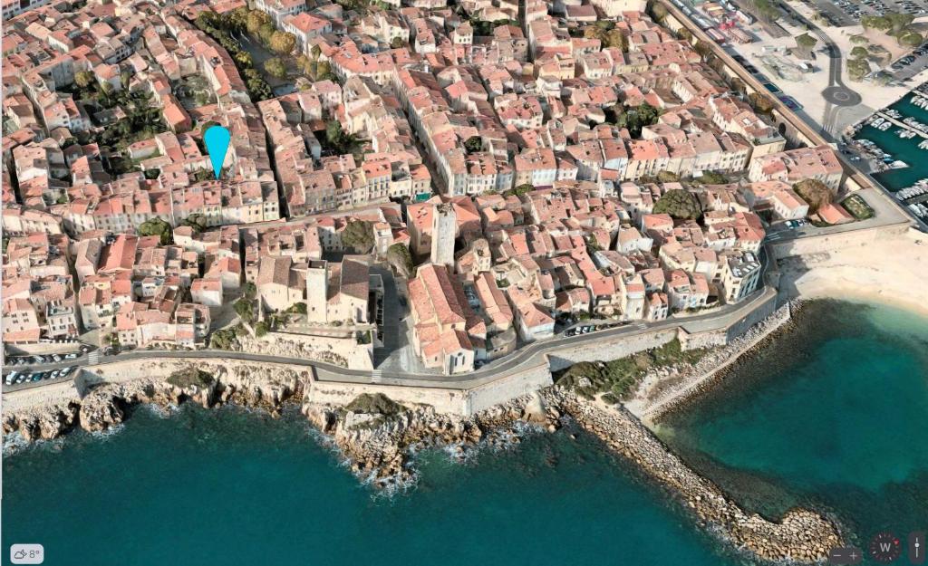 an aerial view of a city next to the water at Rue Guillaumont heart of old Antibes in Antibes