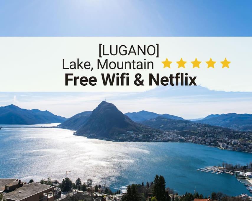 a view of the lake lugano free wifi and netflix at A terrace on the lake of Lugano in Aldesago