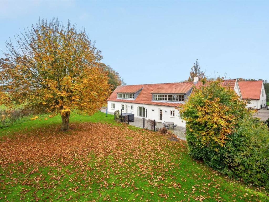 ein Haus auf einem Hügel mit einem Baum davor in der Unterkunft Holiday Home Malinda - 500m from the sea in SE Jutland by Interhome in Odder