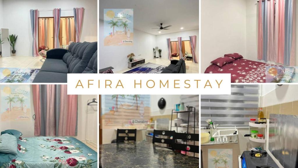 a collage of photos of a living room and a house at AfiRA Homestay Cherating in Kuantan