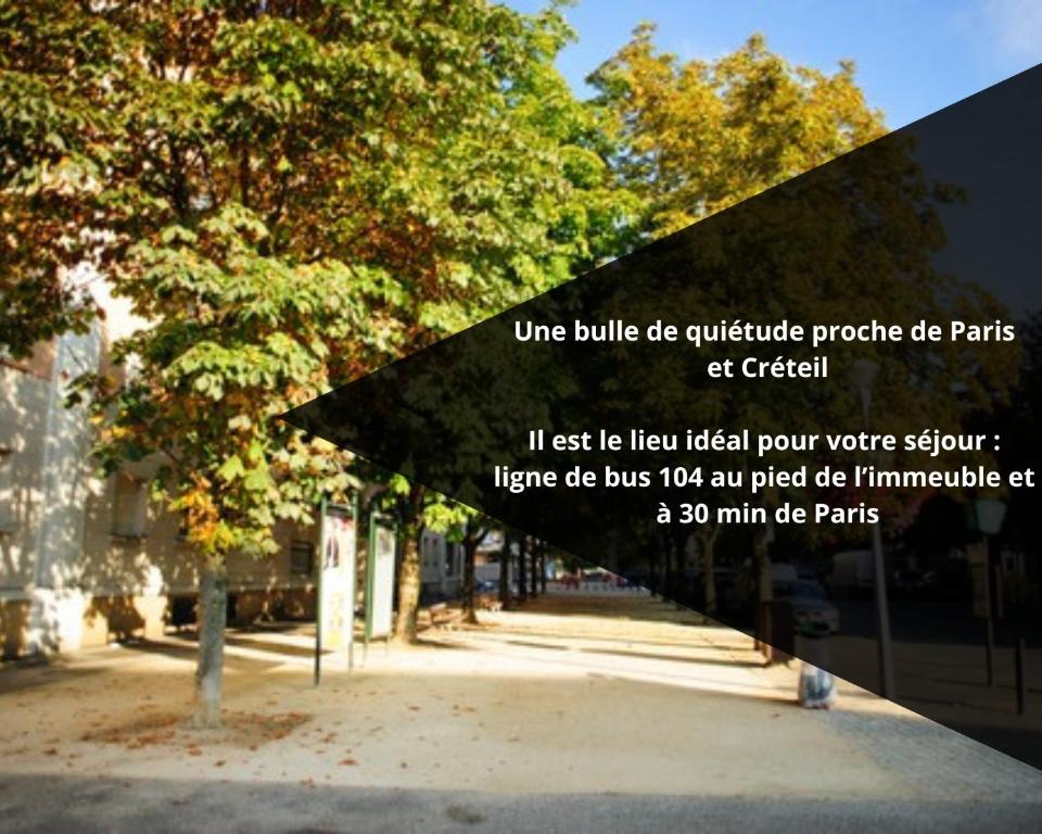a flyer for a park with trees and a building at Une bulle de quiétude proche de Paris et Créteil in Bonneuil-sur-Marne