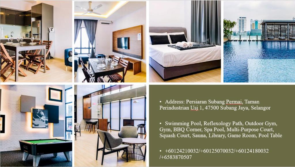 een collage van foto's van een hotelkamer bij 2 Bedroom 2 BATHROOM NEAR SUMWAY PYRAMID in Subang Jaya