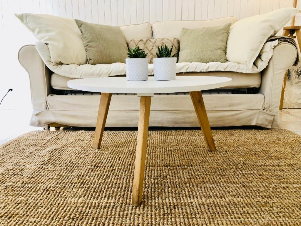 - un salon avec une table basse et un canapé dans l'établissement Cannes 78 rue meynadier plage, Cannes Lions Festival 3 minutes à pieds, à Cannes