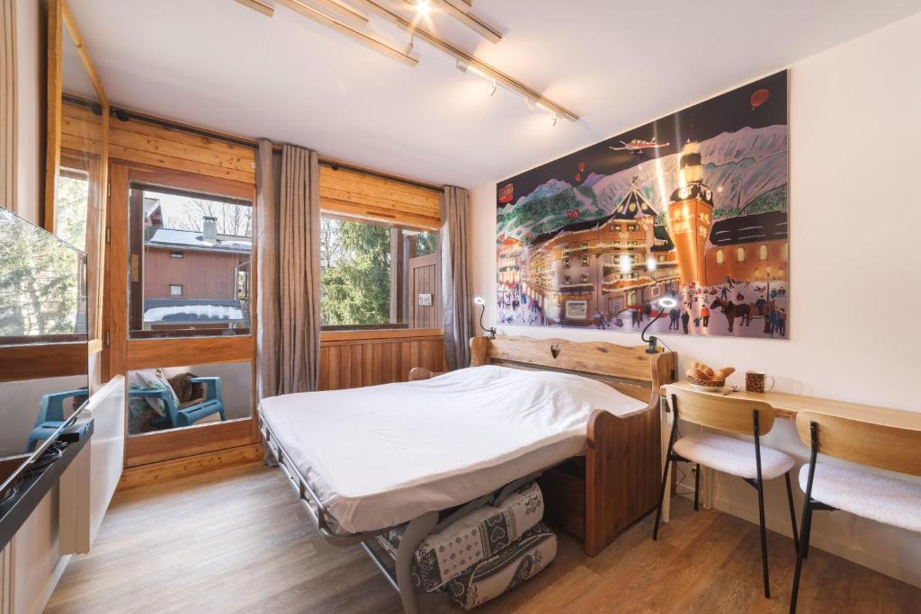 Posteľ alebo postele v izbe v ubytovaní Studio l'Orée - City centre - Megève