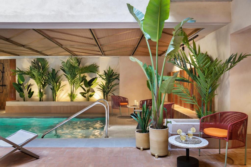 Cette chambre dispose d'une piscine entourée de plantes. dans l'établissement Rincones de Lola - Castilla 91 - Shared jacuzzi, à Séville