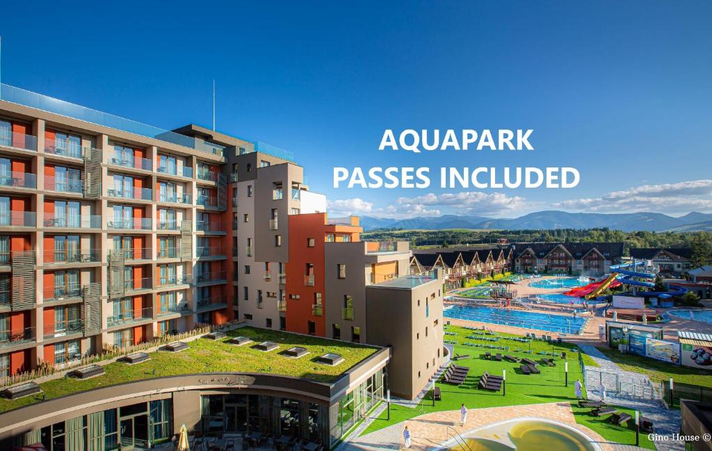 a rendering of an apartment complex with the words apartment passes included at Bešeňová Gino Paradise Apartments with Aquapark in Bešeňová