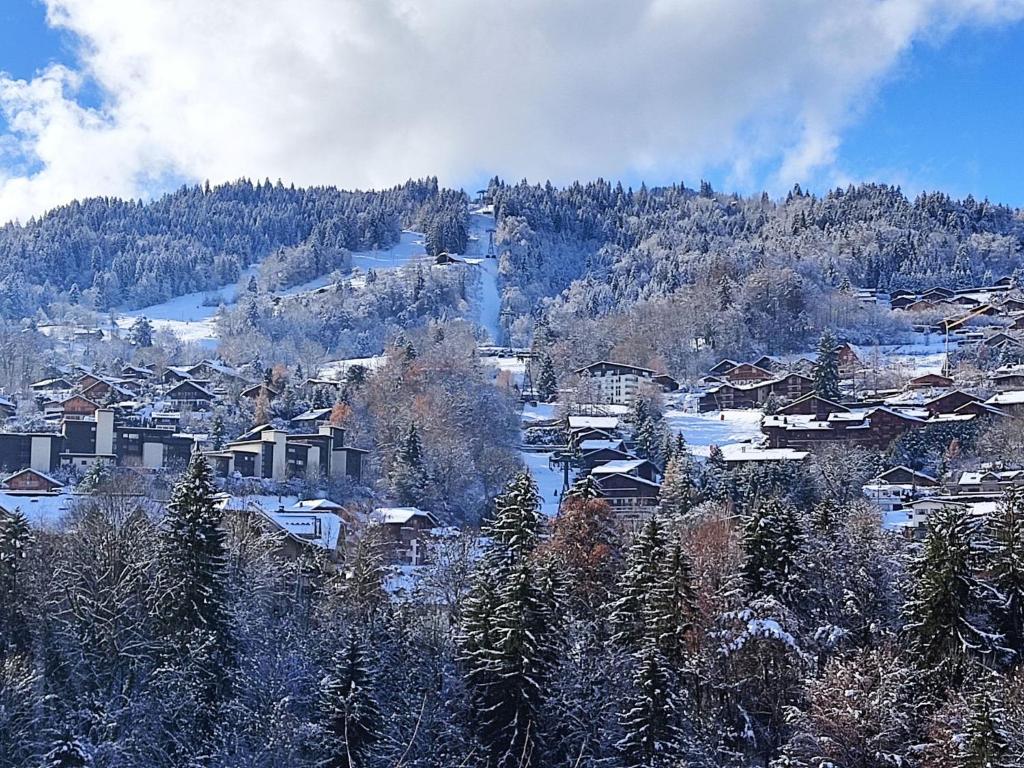 a village in the snow with a mountain at Apartment Domaine de Crespin-3 by Interhome in Saint-Gervais-les-Bains