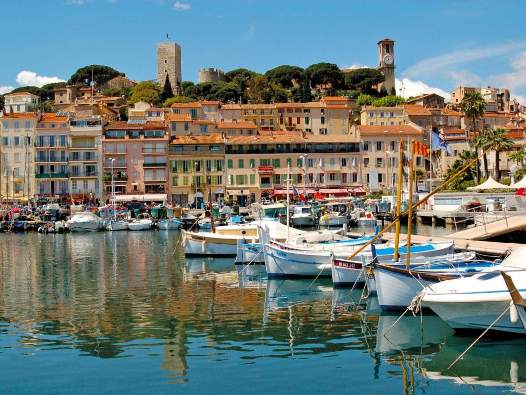 a group of boats docked in a harbor with buildings at Apartment Les Pins D&#39;Alep by Interhome in Le Cannet