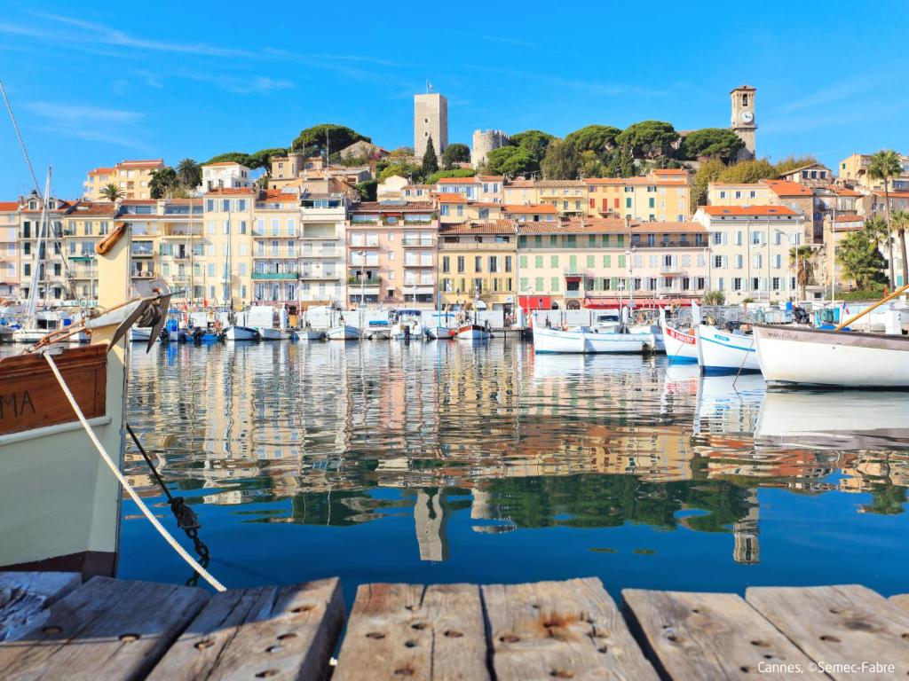 a group of boats docked in a harbor with buildings at Apartment Les Pins D&#39;Alep by Interhome in Le Cannet