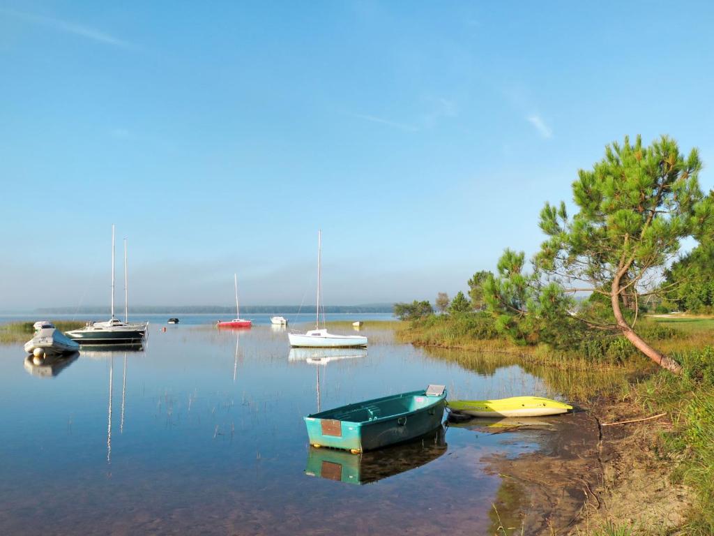 a group of boats are sitting in the water at Holiday Home Les maisons de la forêt by Interhome in Lacanau-Océan