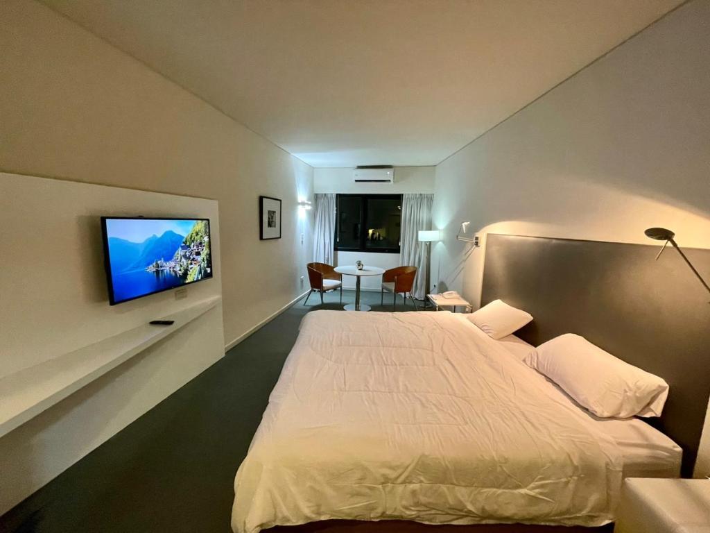 Habitación de hotel con cama y TV de pantalla plana. en Modern Loft in Buenos Aires down town en Buenos Aires