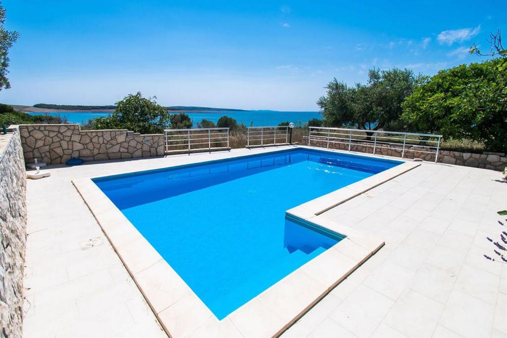 a swimming pool with blue water in a house at Apartments Crljenko in Povljana