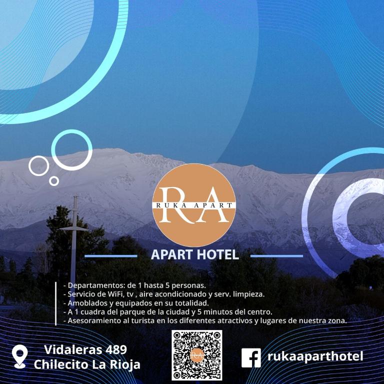 a poster for an airplane hotel with a mountain in the background at RUKA Apart in Chilecito