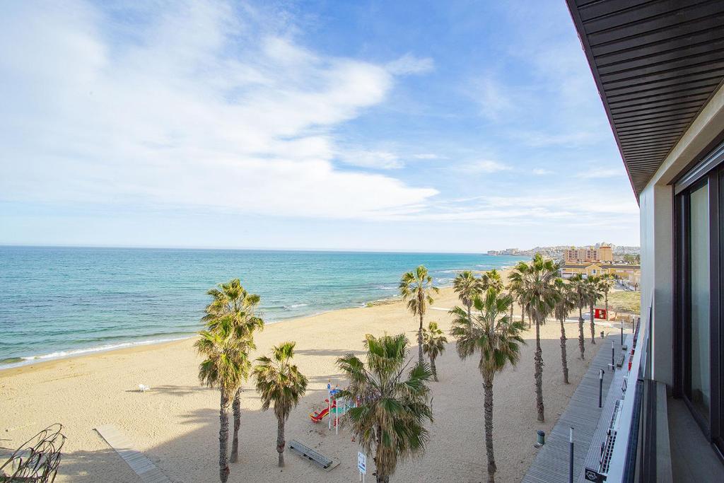 a view of a beach with palm trees and the ocean at 138 Miramar Luxury Relax - Alicante Holiday in La Mata